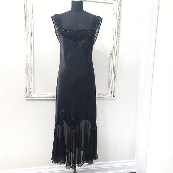 Dior Dresses & Skirts - Vintage Christian Dior Y2K Square Neck Floral Lace Sequin Satin Midi Slip Dress